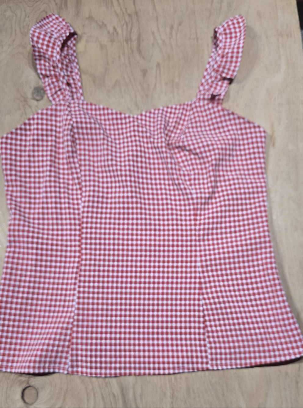 Belle Poque Red & White Gingham Smocked Top